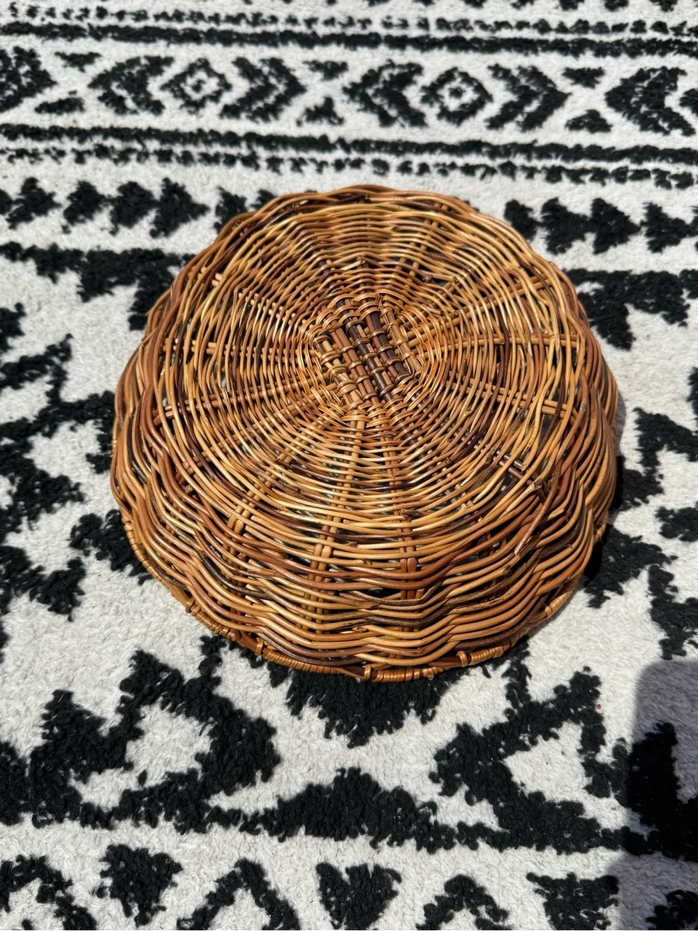 Woven Rattan Round Basket - Natural Brown